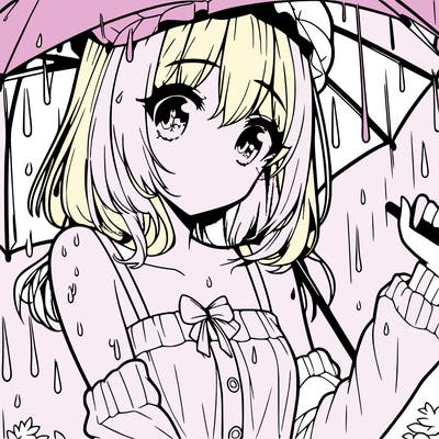 pretty anime girl in the rain