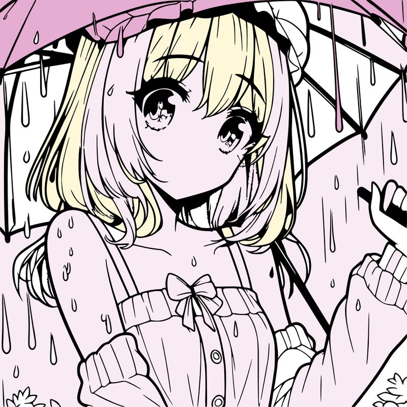 pretty anime girl in the rain