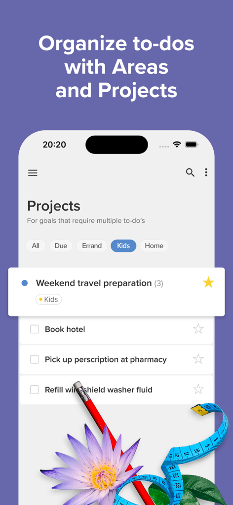 Nirvana for GTD app interface showing to do lists organized by projects