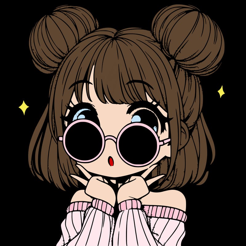 manga girl with hairbuns and sun shape sunglasses