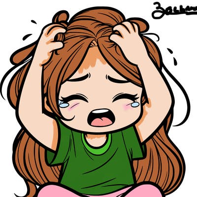 a girl grabbing her hair crying