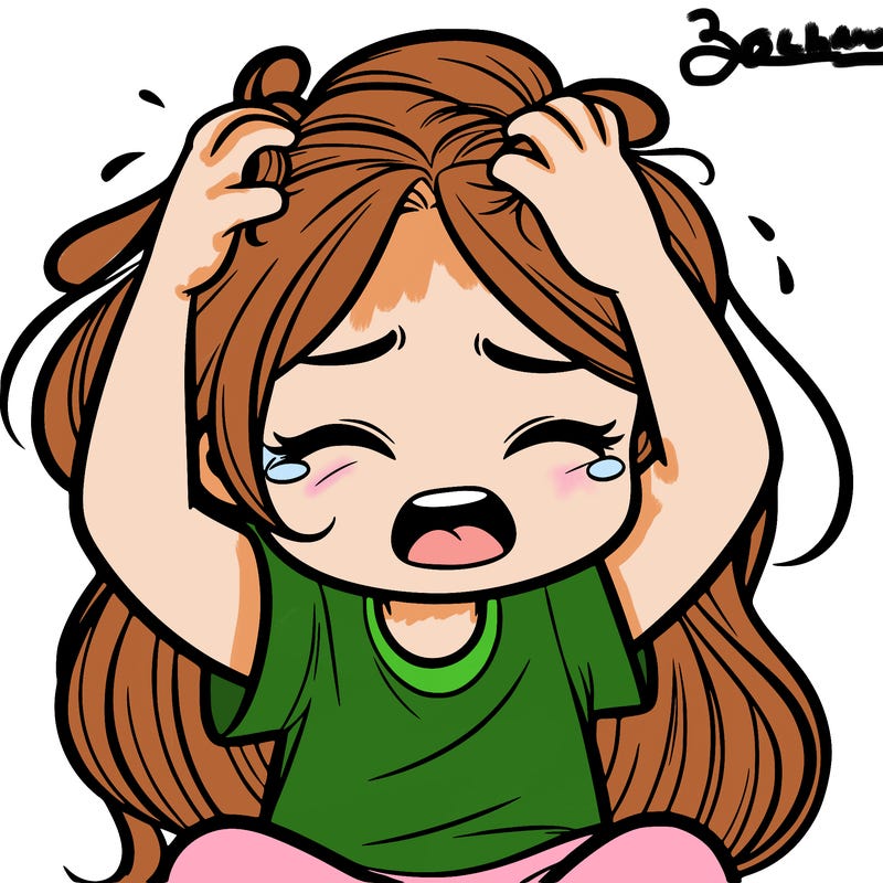 a girl grabbing her hair crying