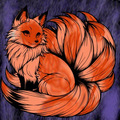 realistic detailed 9 tailed anime fox