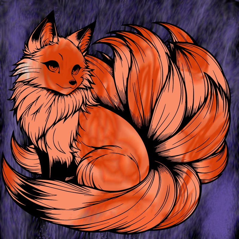 realistic detailed 9 tailed anime fox