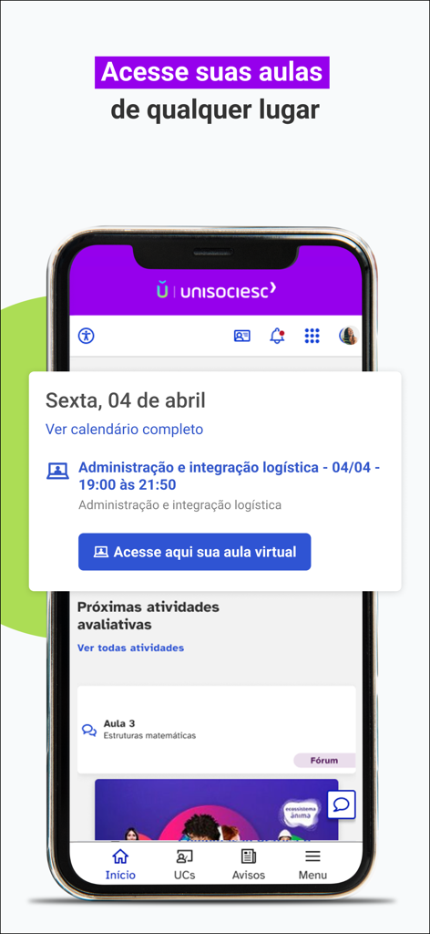 Ulife - スマートフォンのUlifeアプリインターフェイス。仮想クラスリンクと学業スケジュールが表示されています