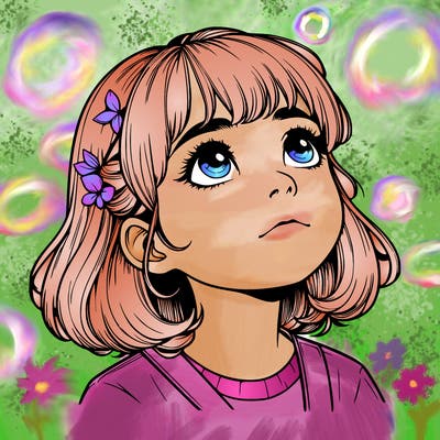 realistic girl looking up