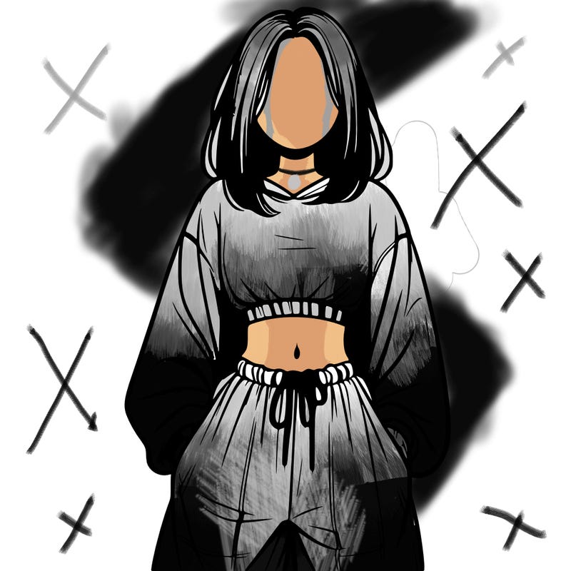 realistic girl faceless with baggy pants and a crop top
