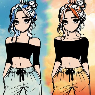 girl with croptop sweatpants hair in a bun realistic