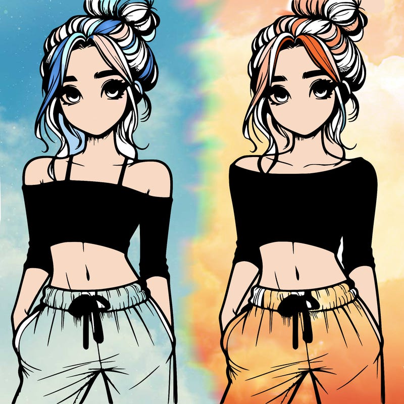 girl with croptop sweatpants hair in a bun realistic