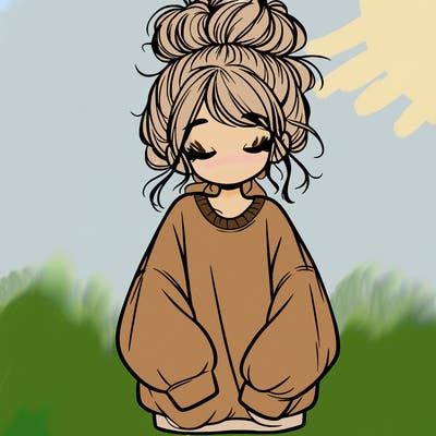 girl with baggy sweatshirt and messy bun