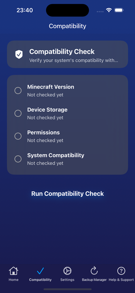 Compatibility check screen for Jenny addon mod for Minecraft PE.