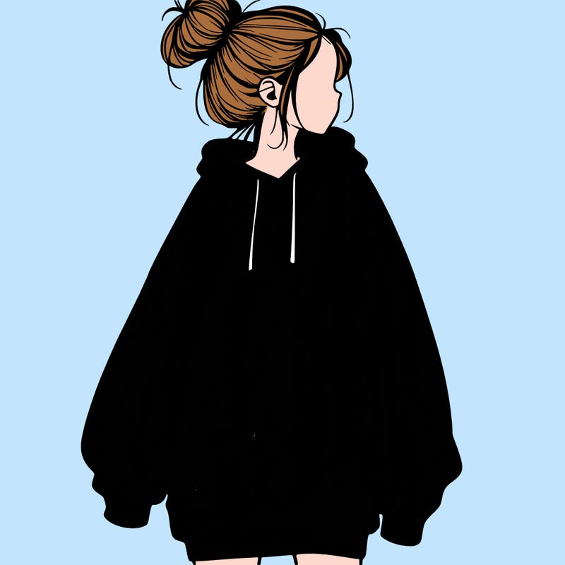 realistic girl with a oversized sweatshirt on and a bun