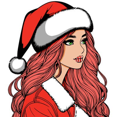 realistic girl in santa hat