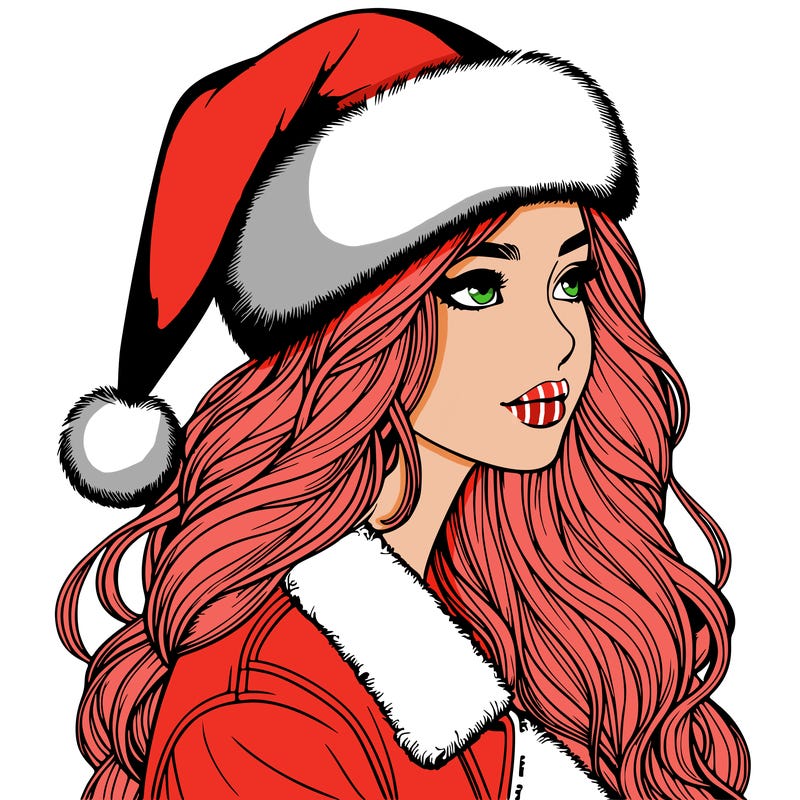 realistic girl in santa hat