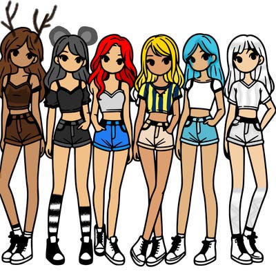 a group of girls wearing crop tops and shorts