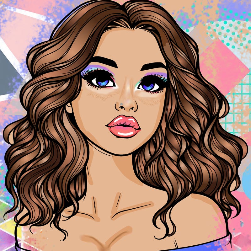 realistic girl with wavy hair and lips