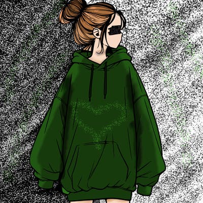 realistic girl with a oversized sweatshirt on and a bun