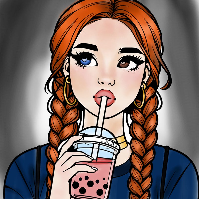 realistic girl with braided hair drinking boba