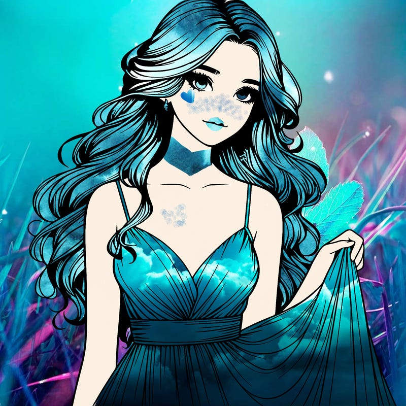 realistic girl in flowy silky prom dress