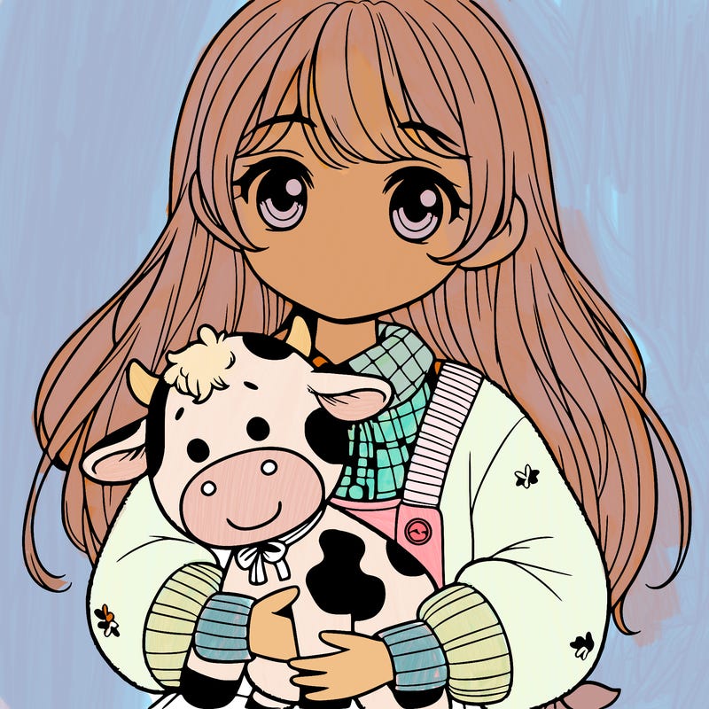 girl holding cow stuffed animal