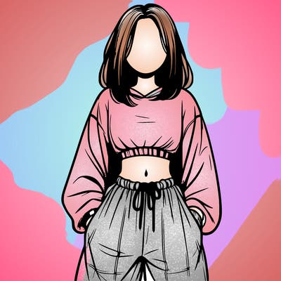 realistic girl faceless with baggy pants and a crop top