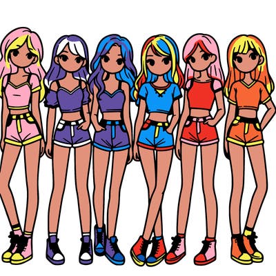 a group of girls wearing crop tops and shorts