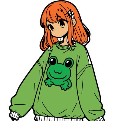 girl wearing frogging sweatshirt