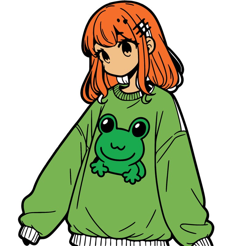 girl wearing frogging sweatshirt