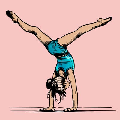 realistic gymnastic hand stand girl in four splits