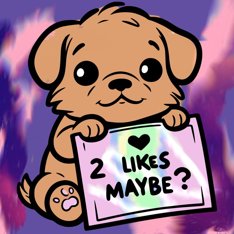 a puppy holding a sign that says 2 likes maybe?