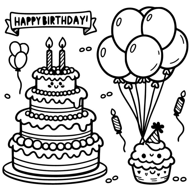 happy birthday cake, ballons
