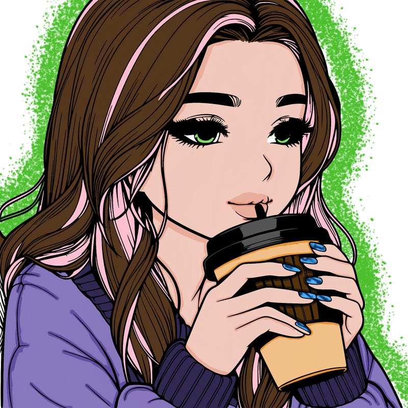 realistic girl drinking coffee