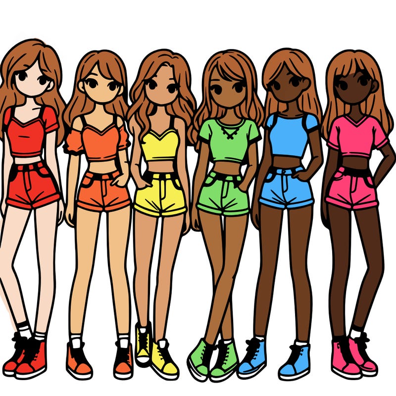 a group of girls wearing crop tops and shorts