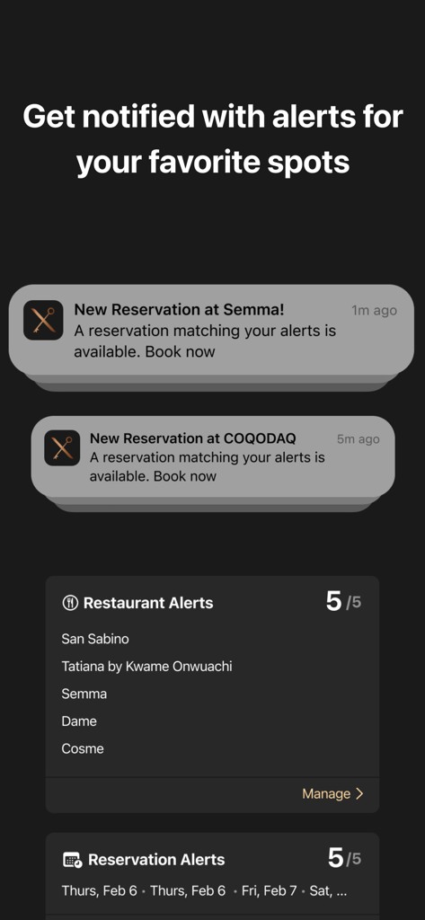 Push notifications for last minute restaurant reservations on the ResX app
