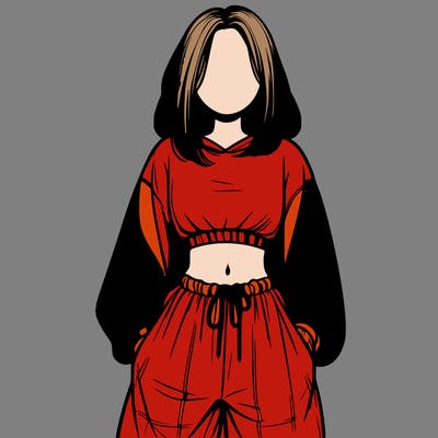 realistic girl faceless with baggy pants and a crop top