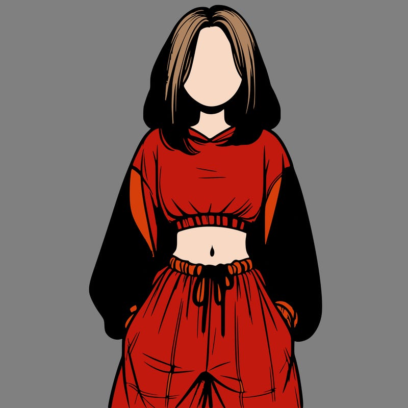 realistic girl faceless with baggy pants and a crop top
