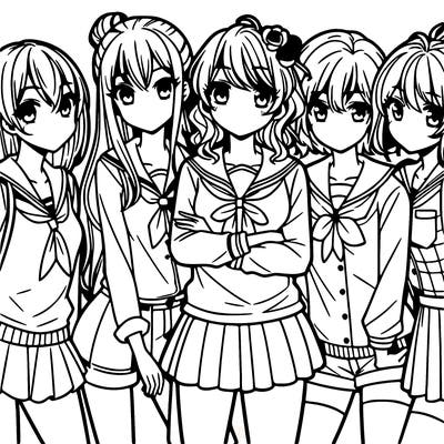 teen manga girls group of 5