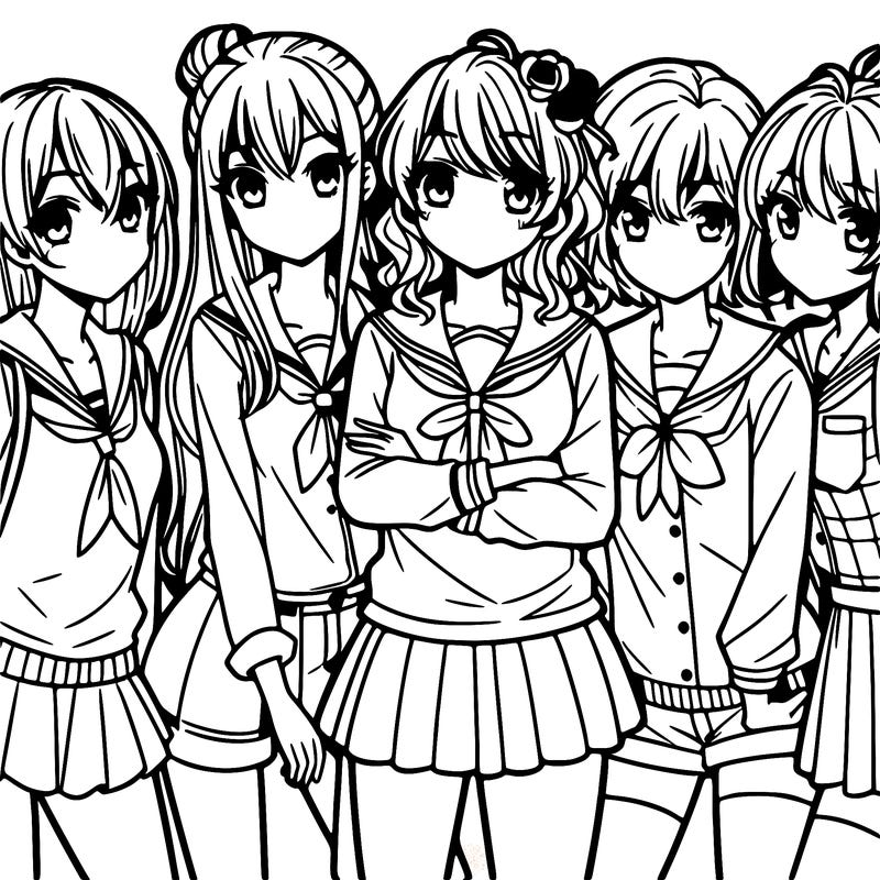 teen manga girls group of 5