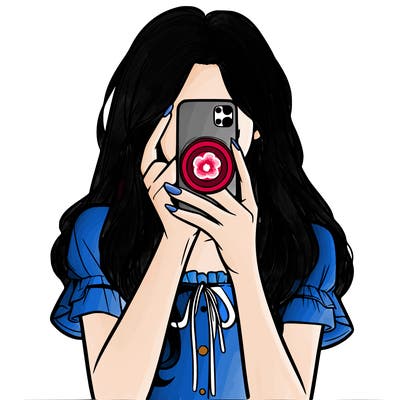 a realistic girl holding her phone taking pictures