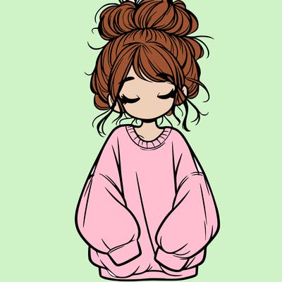 girl with baggy sweatshirt and messy bun