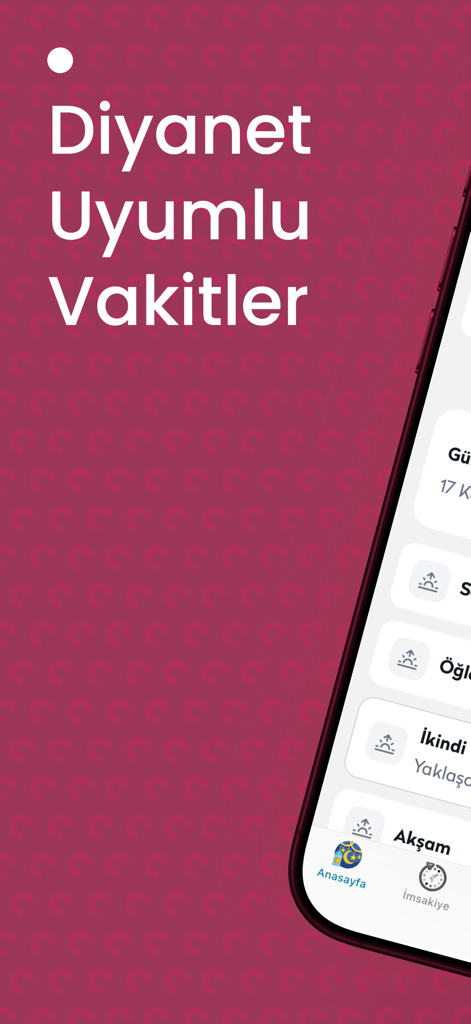 Screenshot der Namaz Vakitleri App, die Diyanet-kompatible Gebetszeiten in türkischer Sprache anzeigt.