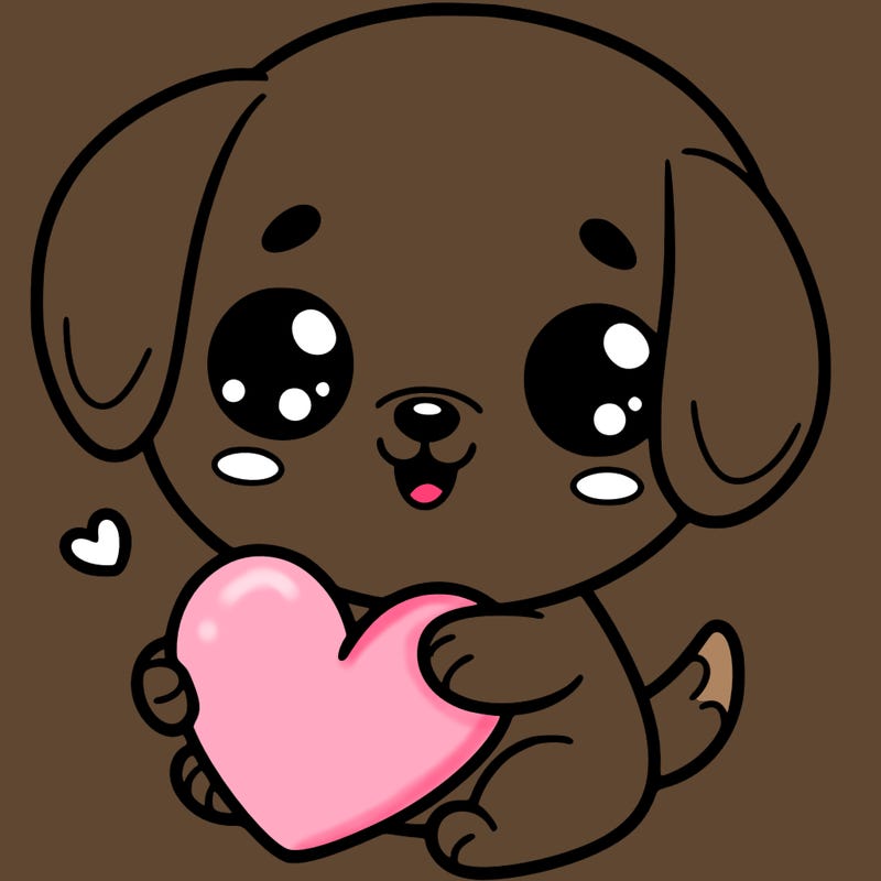 cute puppy with a heart in her arms