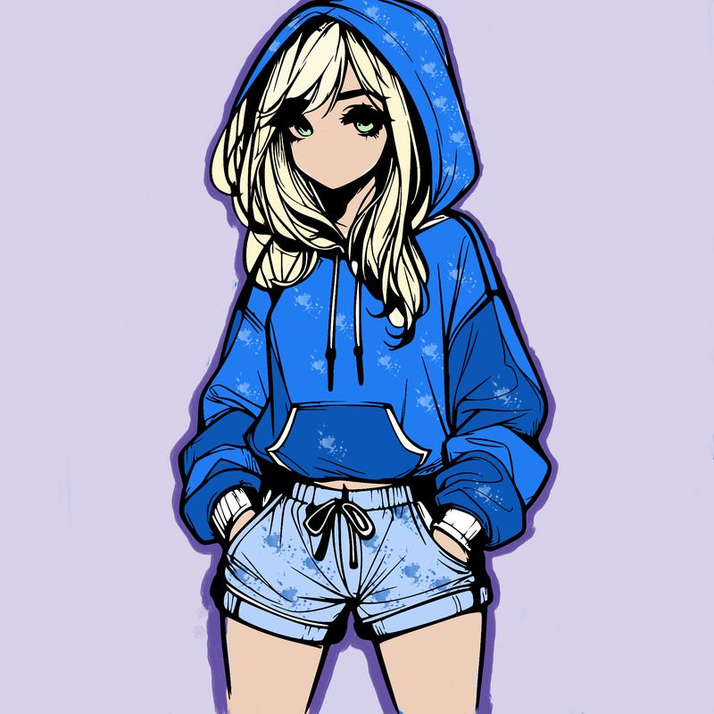 realistic girl in shorts and hoodie