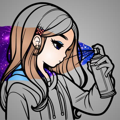 a realistic girl spray painting