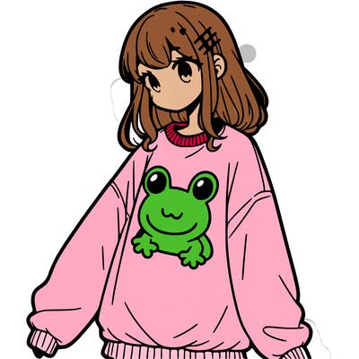 girl wearing frogging sweatshirt