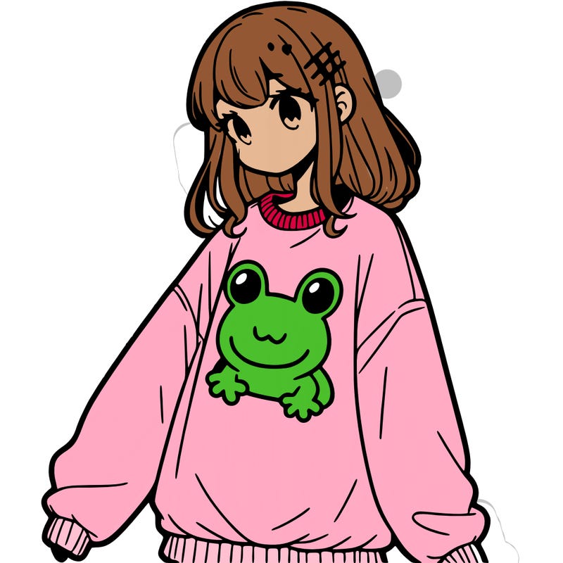 girl wearing frogging sweatshirt