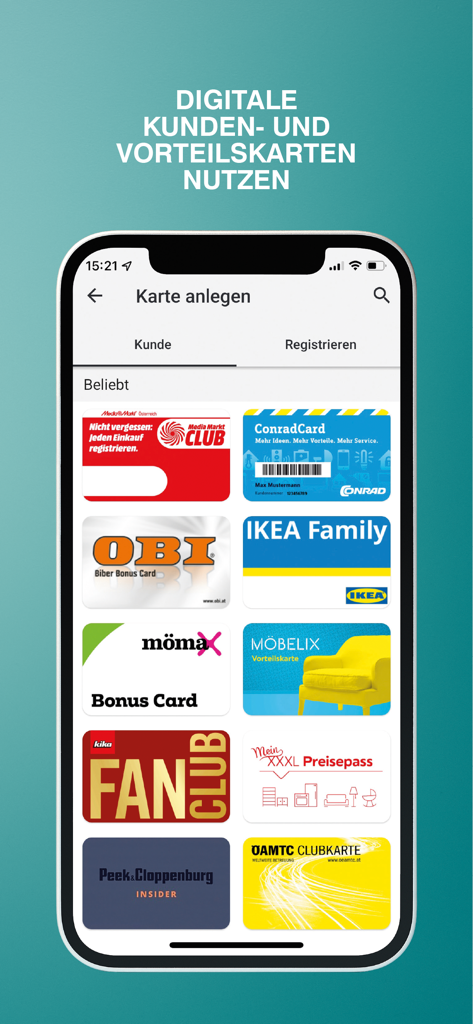 RaiPay mobile app interface displaying a collection of digitized customer loyalty cards