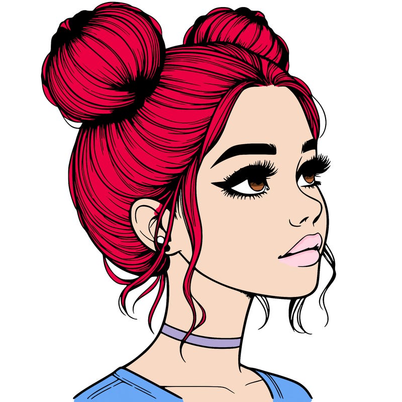 realistic girl with buns on the top of her head