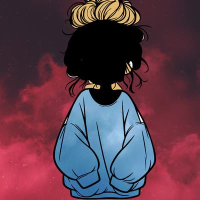 girl with baggy sweatshirt and messy bun