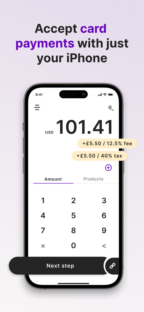 Tap to Pay with Stripe - Paid - iPhone screen displaying the Tap to Pay with Stripe app interface for mobile card payments